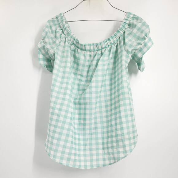 Charming Charlie Blue Teal Gingham Short Sleeve Top Womens Size Large L Summer - Picture 2 of 3